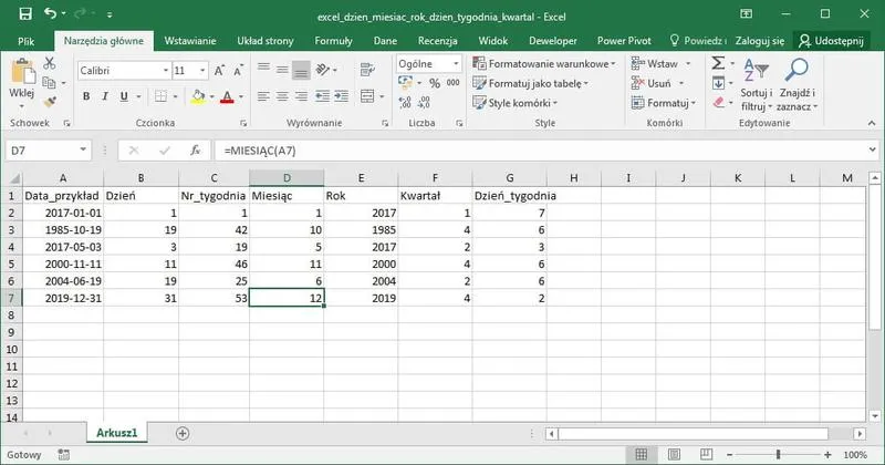 Funkcja MONTH w Excelu