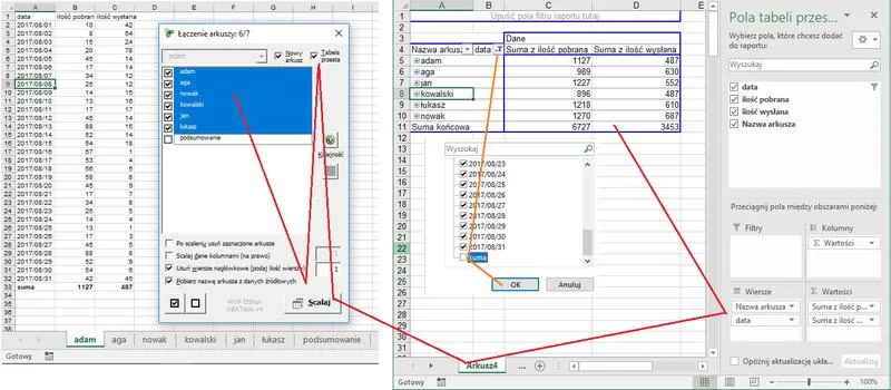 Łączenie arkuszy w Excelu
