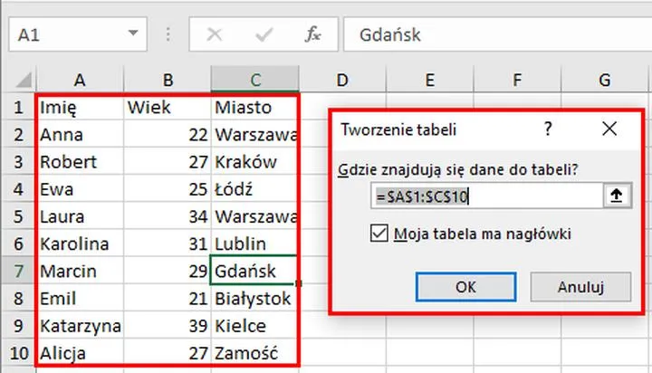 Podstawy tabel w Excel krok po kroku