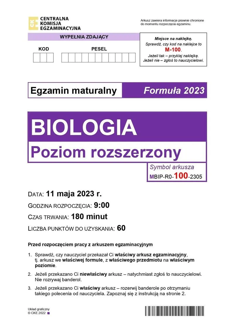 Struktura egzaminu maturalnego biologia