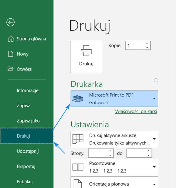 Zapisywanie Excel jako PDF